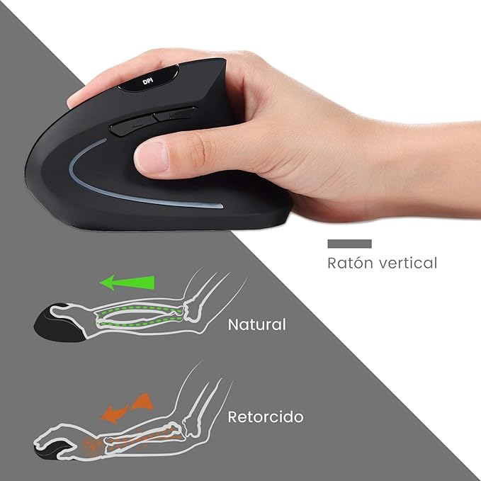 Perixx PERIDUO-605 ES, Pack de Teclado Ergonómico Inalámbrico - separación de teclas y Ratón Vertical con reposa muñeca y Teclas de Membrana Low Profile - QWERTY Español