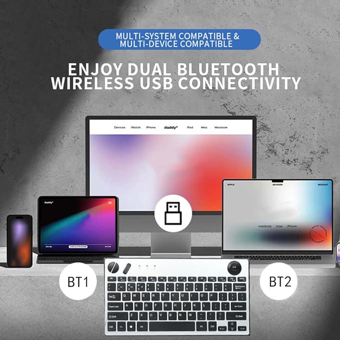 JOMAA 78 Keys Dual Mode Wireless Trackball Keyboard, Bluetooth 5.0 & 2.4G Wireless Keyboard with 19mm Trackball for Windows Mac iOS Android Computer Tablet Desktop