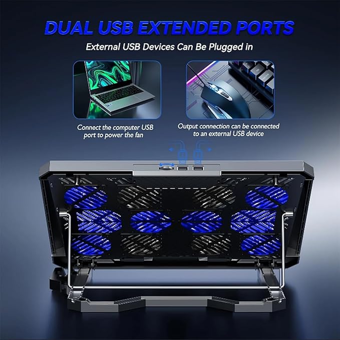 Laptop Cooling pad for Hp Chromebook x360 11 G4 Education Edition Gaming laptops, Laptop Cooler with 8 Fan, Adjustable Speed, 5-Level Height Adjustment, Mute Silent,2 USB-A Port，Built-in Phone Stand