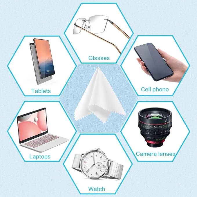 Eyeglass Cleaning Cloth Glasses Cleaner 12Pack Microfiber Lens Cleaner Eyewear Sunglass Wipes for Glass Jewelry Screen Camera Lint Free Thick 5x6 Inch (White, 5x6)