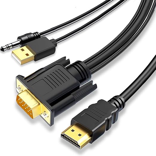 VGA to HDMI Adapter Cable 6FT, Uni-Directional VGA (Source) to HDMI (Display) Cable with Audio & USB Power, 1080P@60Hz Display Cord from Desktop PC Laptop to TV Monitor Projector