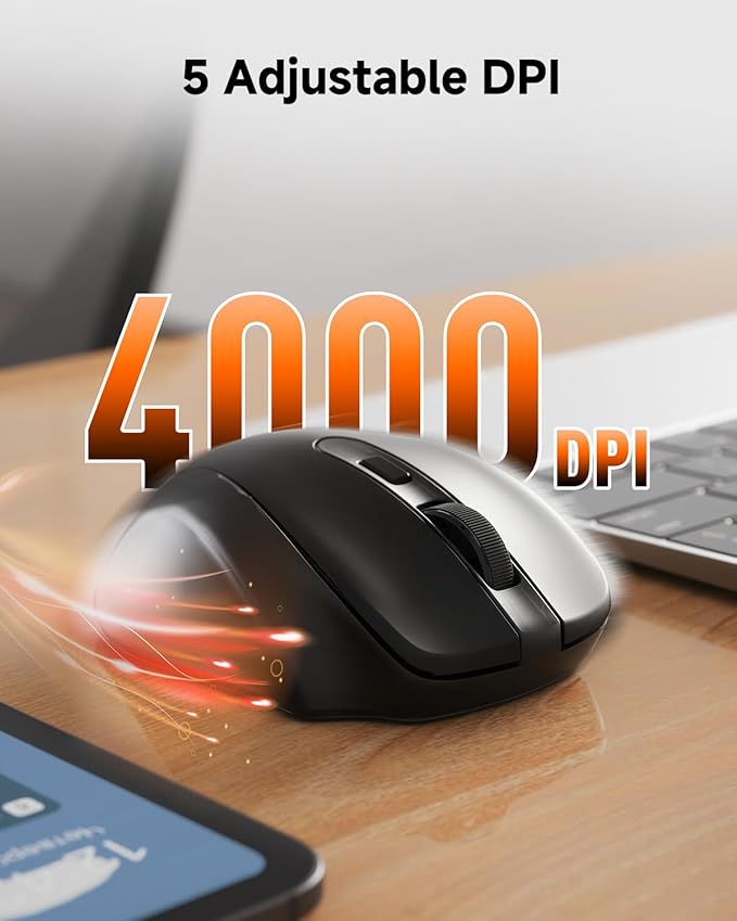 Redragon Wireless Mouse for Laptop, 2.4G Optical Computer Mouse 5-Level 4000DPI, Office Cordless USB Mice, 6 Buttons, 18 Months Battery, Portable for PC, Chromebook, Wins, Mac, Small to Medium Hand