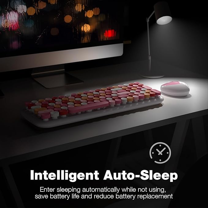 MOFII Wireless Keyboard and Mouse Combo, Full-Size Retro Typewriter-Style Wireless Keyboard with Optical Mouse for Computer/Laptop/Windows/Mac (White Colorful)