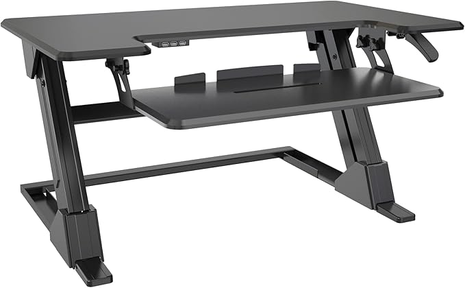 Realspace® P20 Standing Desk Converter With USB And Keyboard Tray, 19-3/10"H x 35-2/5"W x 23-1/5"D, Black