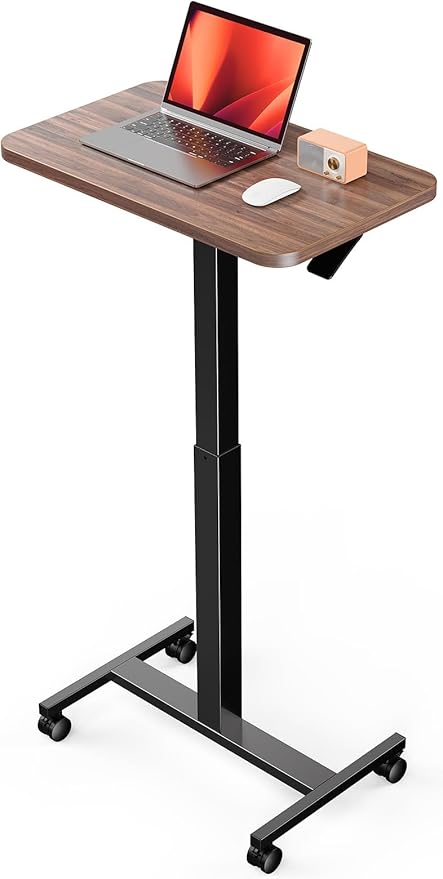 ErGear Mobile Small Standing Desk, Enhanced Adjustable Height Computer Workstations, Portable Rolling Laptop Desk with 4 Lockable Wheels for Home Office & Classroom, Deep Walnut
