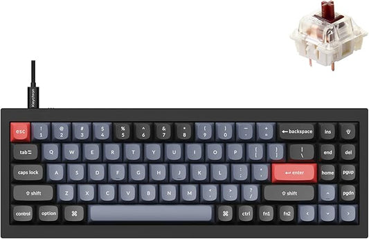 Keychron Q7 Wired Custom Mechanical Keyboard, 70% Layout QMK/VIA Programmable Macro with Hot-swappable Gateron G Pro Brown Switch Double Gasket Compatible with Mac Windows Linux (Black - New)