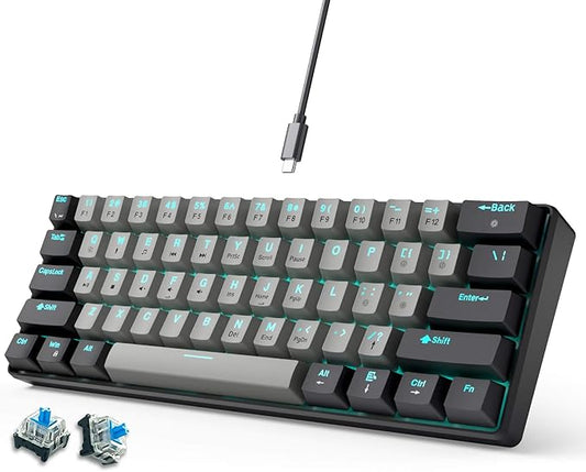 abucow 60% Mechanical Gaming Keyboard Blue Switch Wired Compact Keyboard Anti-Ghosting No-Conflict 61 Swappable keycaps Ergonomic Design for Windows/Mac