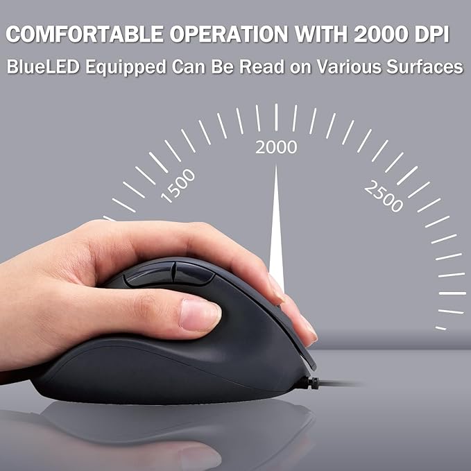 ELECOM Left Hand Wired USB Ergonomic Shape Mouse, Silent Click, 2000DPI, 5 Buttons, Optical Sensor, Compatible with PC, Mac, Laptop, EX-G, Lsize Black (M-XGL31UBSKBK)