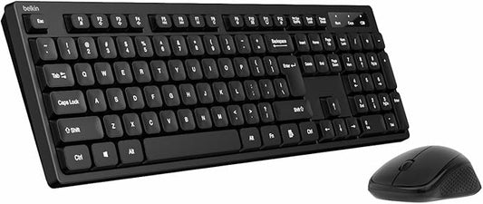 Belkin Wireless Keyboard and Mouse with USB-A Receiver - Keyboard Set w/Wireless Mouse, Ergonomic Design for Home, Office, Desk, Compatible with Laptop, PC, Windows - Batteries Included - Black