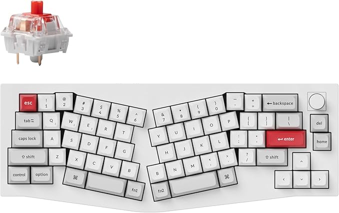 Keychron Q8 Pro 65% Alice Layout Wireless Custom Mechanical Keyboard, Bluetooth/Wired, QMK/VIA Programmable, Hot Swappable Ergonomic Aluminum RGB Backlit for Mac Windows Linux-White