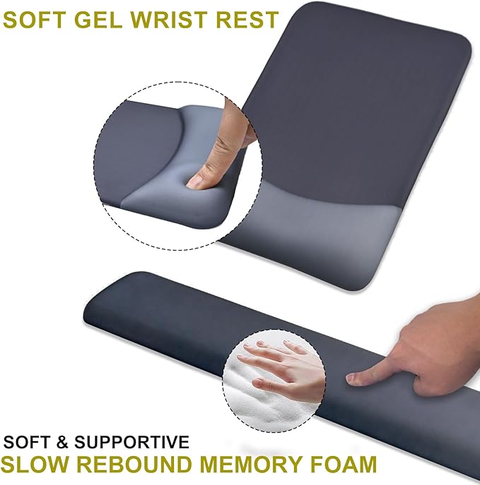 Gel Mouse Pad with Wrist Rest, Ergonomic Keyboard Wrist Rest and Wrist Rest for Computer Keyboard, Typing Pain Relief, Non-Slip Base Rectangular Memory Foam Mousepad for Gaming, Office, Onyx Black