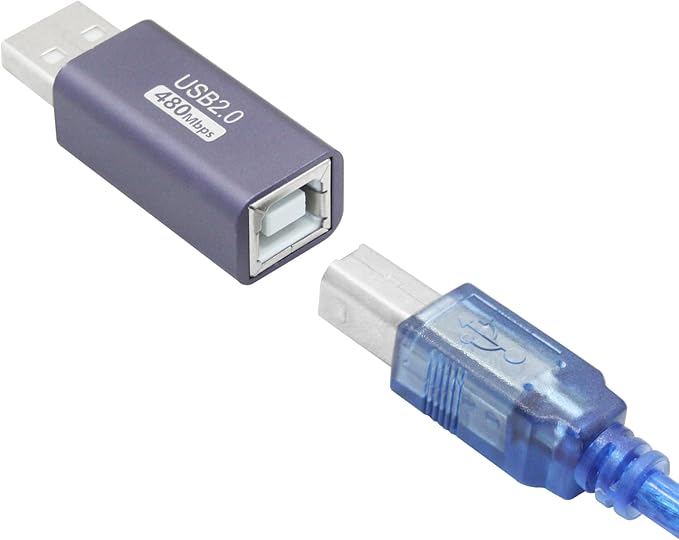 USB 2.0 B Type Connector Adapter, USB A Male to USB B (MIDI) Female Power and Data Extension Adapter, Aluminum Alloy Housing, for Electronic Piano, Printer, Scanner etc, 2Pcs