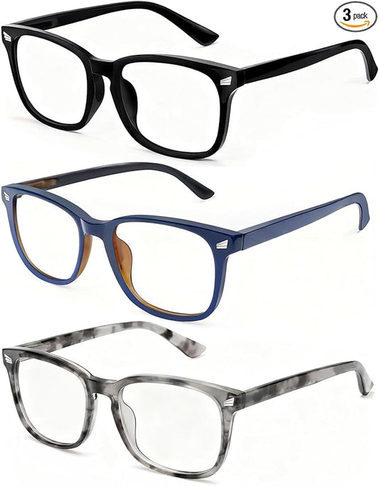 Blue Light Glasses for Woman Men | 99% Blue Light Blocking Glasses | Computer Glassess | Gaming | TV Phone Screen Reader Square Frame | Anti Eyestrain & UV Glare,3 Pack