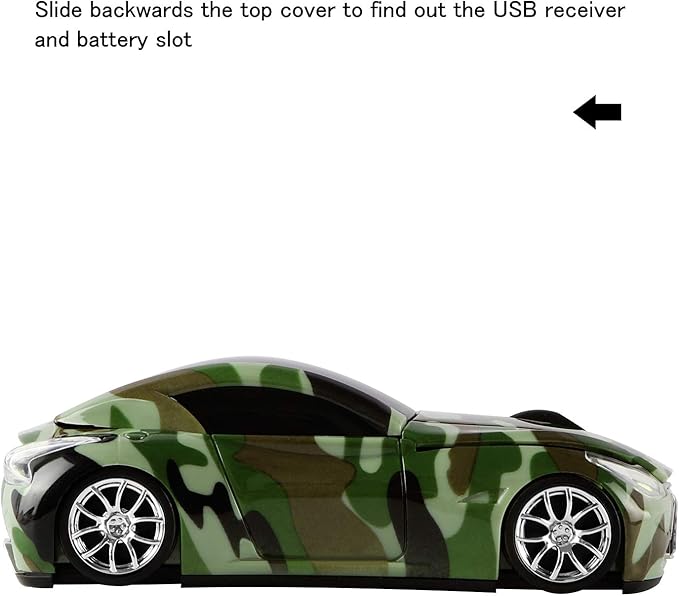 elec Space Cool Sport Car Shape 2.4GHz Wireless Mouse Optical Cordless Mice with USB Receiver for PC Laptop Computer 1600DPI 3 Buttons