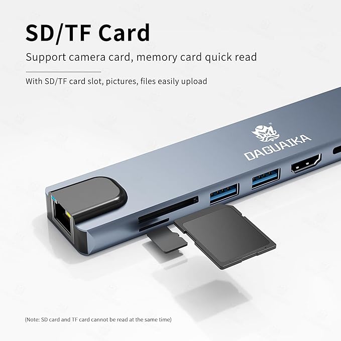 8 in 1 USB C HUB,USB C Multiport Adapter with 4K HDMI, PD100W, USB C Port,USB 3.0,USB 2.0, RJ45 Ethernet, SD/TF Card Reader, Docking Station Compatible with MacBook Pro/Air/Laptops/Dell XPS/iPad