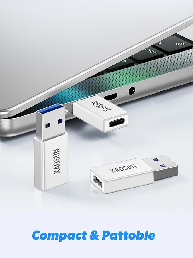XAOSUN 10Gbps USB to USB C Adapter 3 Pack, 3.1 USBC Female to USB Male Adapter, One-Sided SuperSpeed Data Sync, 100W Fast Charging for iPhone 16 15 14 13, Laptop, Charger, Quest Link, etc, Sliver