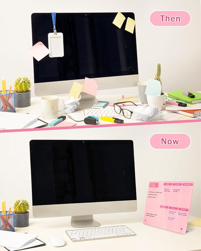 Desktop Acrylic Weekly Planner Whiteboard with Stand, Dry Erase Weekly Planner for Desk, Weekly White Board with to Do List, 9.8"x11.8", Pink Dry Erase Board for Home Office School