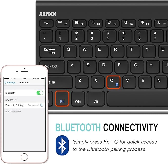 Arteck Bluetooth Keyboard, Stainless Steel Universal Portable Wireless Bluetooth Keyboard for iOS iPad 10.2-inch, Air, Pro, Mini, Android, Windows Tablets PC Smartphone Built in Rechargeable Battery