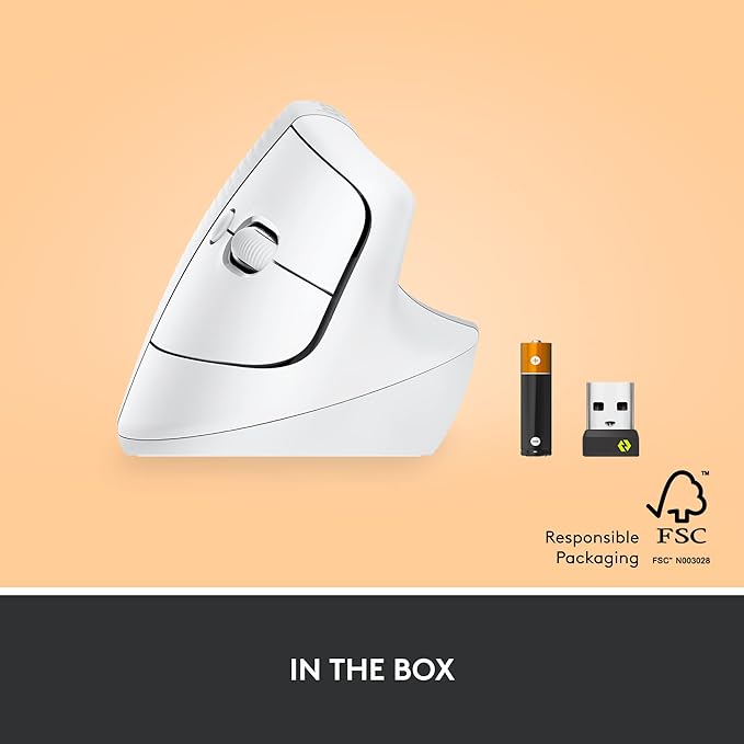 Logitech Lift Vertical Ergonomic Mouse, Wireless, Bluetooth or Logi Bolt USB Receiver, Quiet clicks, 4 Buttons, Compatible with Windows/macOS/iPadOS, Laptop, PC - Off White (Renewed)
