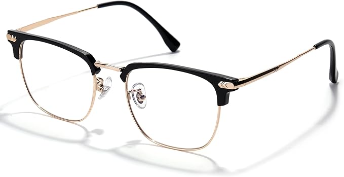 Blue Blocker Glasses for Men Metal Browline Computer Gaming Glasses Filter Blue Ray