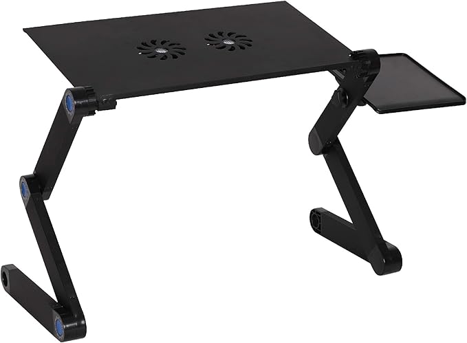 Foldable Aluminum Laptop Desk Adjustable Portable Laptop Table Stand with 2 CPU Cooling Fans and Mouse Pad Ergonomic Lap Desk for Bed and Sofa Up to 17 Inches