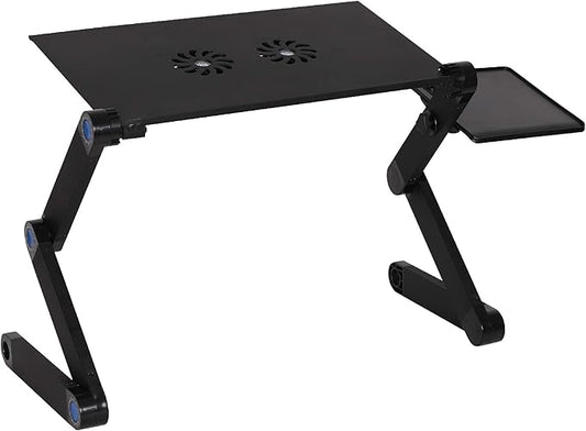 Foldable Aluminum Laptop Desk Adjustable Portable Laptop Table Stand with 2 CPU Cooling Fans and Mouse Pad Ergonomic Lap Desk for Bed and Sofa Up to 17 Inches