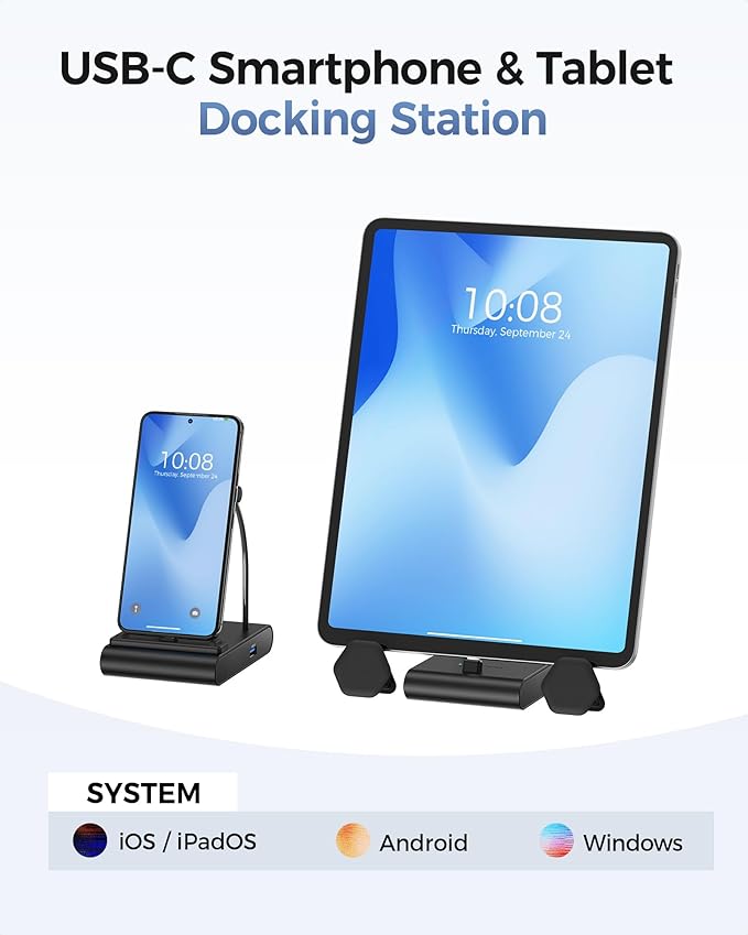 Cable Matters 5-in-1 iPhone 16/15 USB C Hub HDMI 4K@60Hz, iPad Docking Station with Gigabit Ethernet, USB-A 3.2 Port, 100W PD, USBC Hub Stand for iPhone 16/15 Pro Max, iPad Pro, Galaxy S23 Ultra
