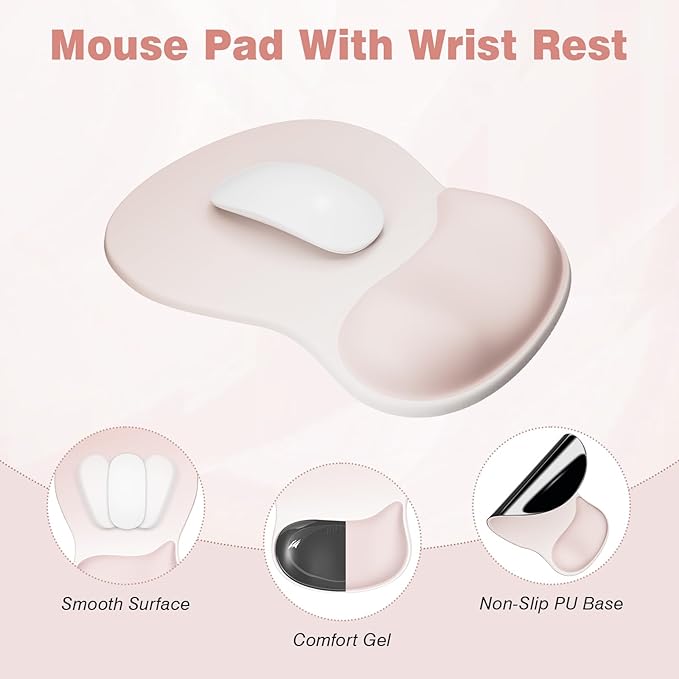 Ospelelf Keyboard Wrist Rest Set with Ergonomic Mouse Pad - 3-in-1 Memory Foam Support for Pain Relief, Office & Gaming with Coaster Pink Gradient