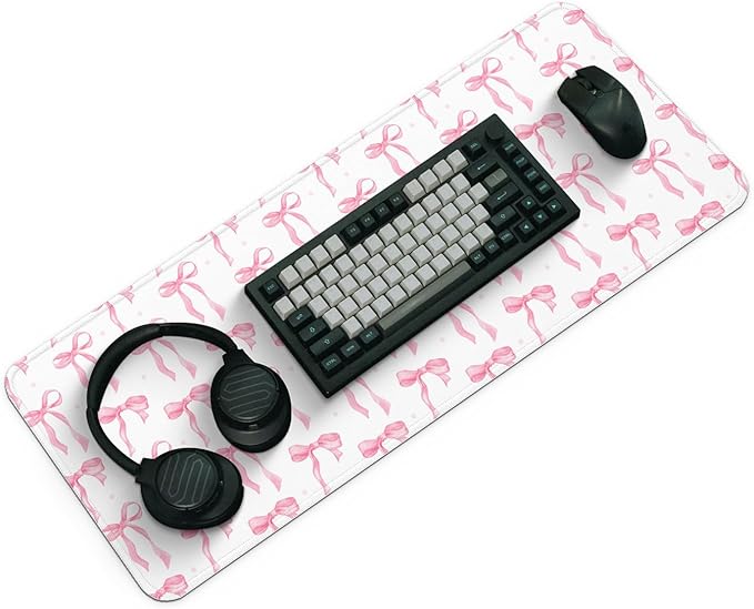 Large Computer Mouse Pad with Non-Slip Base for Desktop, Cute Gaming Mouse Mat with Stitched Edges, Long Extended Anime Mousepad for Laptop, 31.5 x 11.8 inches (Cute Ribbon Bow)