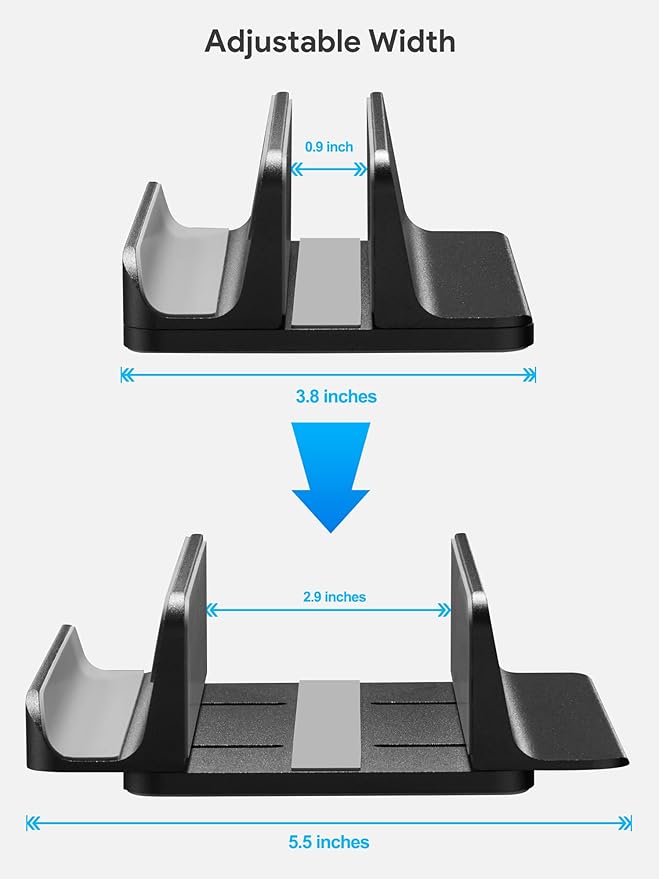 JARLINK 2-in-1 Design Vertical Laptop Stand Holder, Aluminum Laptop Stand for Desk with Adjustable Dock, Space-Saving Organizer Compatible with All MacBook, Samsung, HP, Dell, Chrome Book, Black