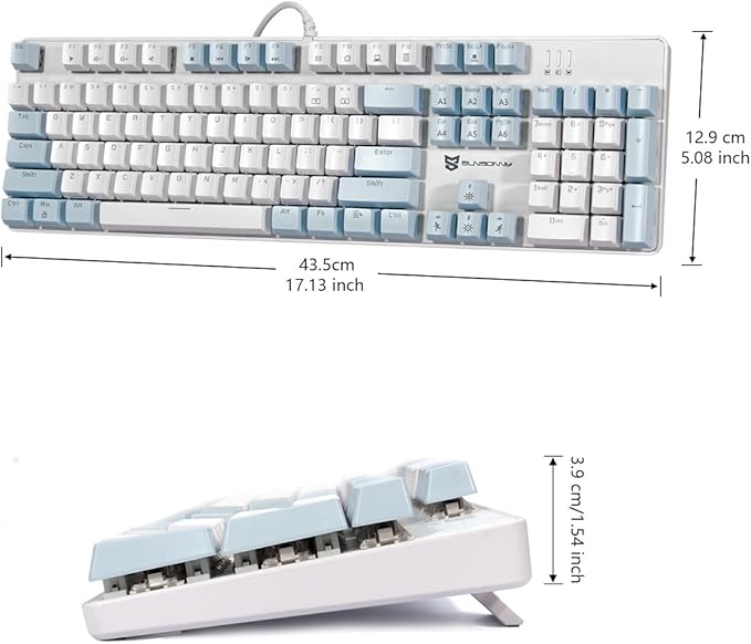 104 Keys US Layout Wired Mechanical PC Gaming Keyboard | White LED Backlit Hot Swappable Brown Switch Full Size Mechanical Keyboard | Blue & White Keycaps Wired Gaming Computer Keyboards