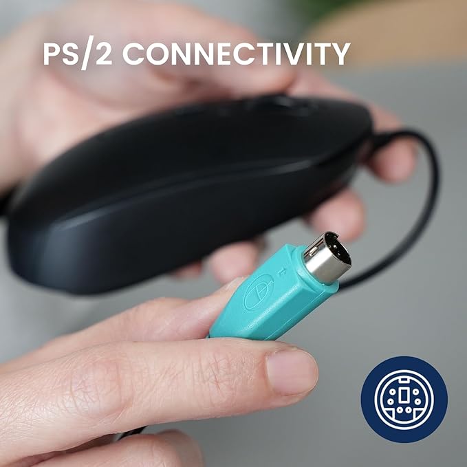 Perixx PERIMICE-222PB Wired PS/2 Optical Mouse - Long 5.9 Ft Cable - Optical 1200/1600/2000 DPI Design - Black