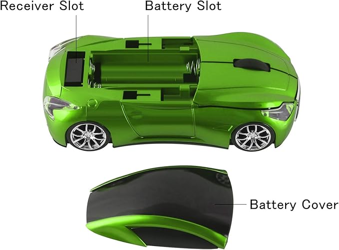 elec Space Cool Sport Car Shape 2.4GHz Wireless Mouse Optical Cordless Mice with USB Receiver for PC Laptop Computer 1600DPI 3 Buttons