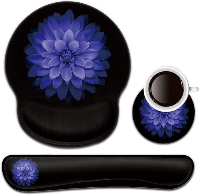 Keyboard Wrist Rest and Mouse Pad with Wrist Support, Ergonomic Gel Mouse Pad Coaster, Comfortable Lightweight for Easy Typing Pain Relief, Memory Foam Keyboard Mousepad Set,Purple Flowers