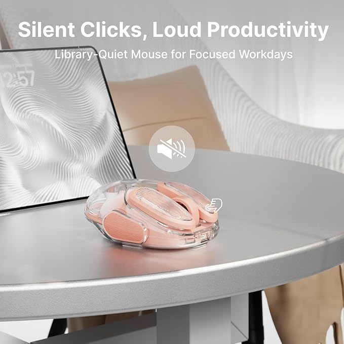 EWEADN Q9 Wireless Clear Mouse Dual Mode Bluetooth & 2.4G USB Computer Mouse with RGB Lighting, Silent Clicks, Multi-Device Compatibility for Laptop, PC, MacBook, iPad Cute Mouses-Gradient
