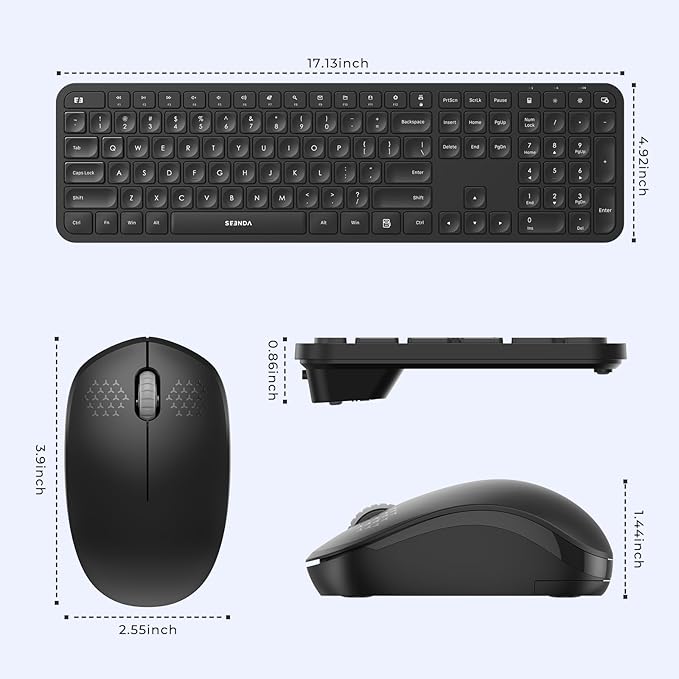 Wireless Keyboard and Mouse Combo - seenda Full Size 2.4G USB Wireless Keyboard Mouse Set, Quiet Cordless Computer Keyboard Mouse for Windows, Laptop, PC - Black