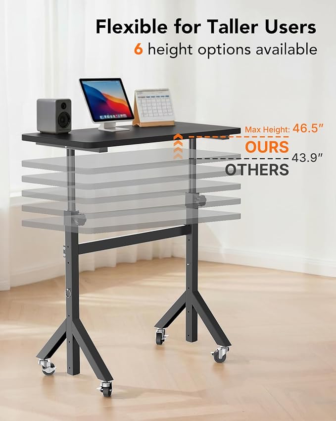 ErGear Small Standing Desk Adjustable Height, 6 Height Settings Up to 46.5″, Walking Pad Desk with Triangular Leg Design, Smooth Mobility with Lockable Wheels, Standing Desk for Walking Pad, Black