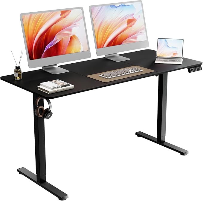 ERGOMAKER 55" Electric Standing Desk, Adjustable Height, Sit Stand Up Desk for Home Office & Computer Workstations, Memory Controller, Black