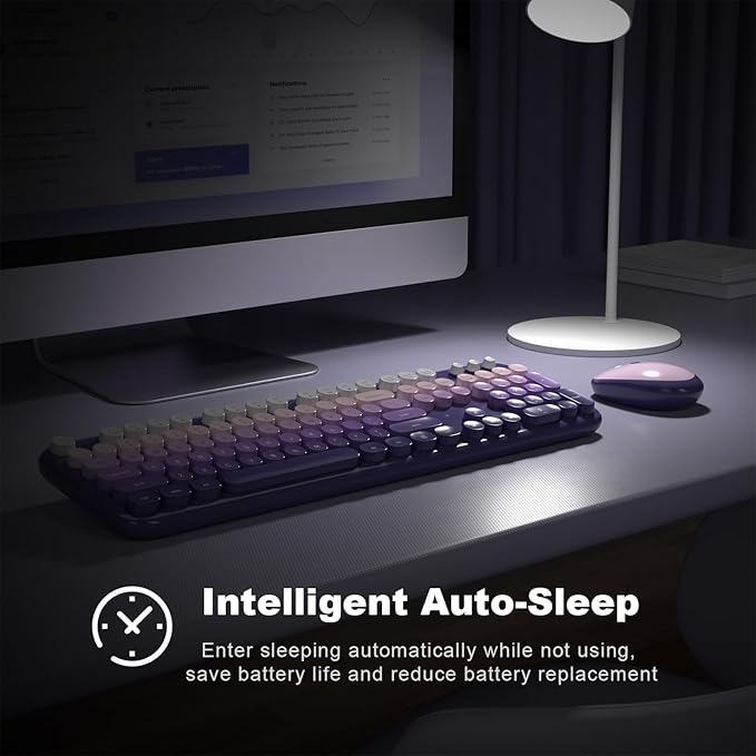 KNOWSQT Wireless Keyboard Mouse Combo - Lovely Purple-Gradient Rainbow Full-Sized Typewriter Colorful Keyboards, Round Keycap Plug Play Retro Cute Keyboards for Windows, Laptop, PC, Desktop, Computer
