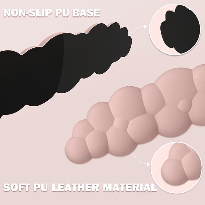 Cloud Keyboard Wrist Rest and Mouse Pad with Wrist Support Set, Ergonomic PU Leather Mouse Pads, Memory Foam Non-Slip Mousepad for Computer,Laptop, Light Pink Cloud