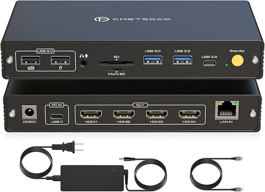 DisplayLink Docking Station 4 Monitor, Quad HDMI 4K@60Hz, PD 100W, USB 3.2 10 Gbps, 15 in 1 Thunderbolt 5/4/3, Laptop USB C Dock for Windows, M1/M2/M3/M4/Mac