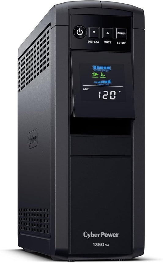 CyberPower CP1350PFCLCD PFC Sinewave UPS Battery Backup and Surge Protector, 1350VA/880W, 12 Outlets, AVR, Mini-Tower, UL Certified