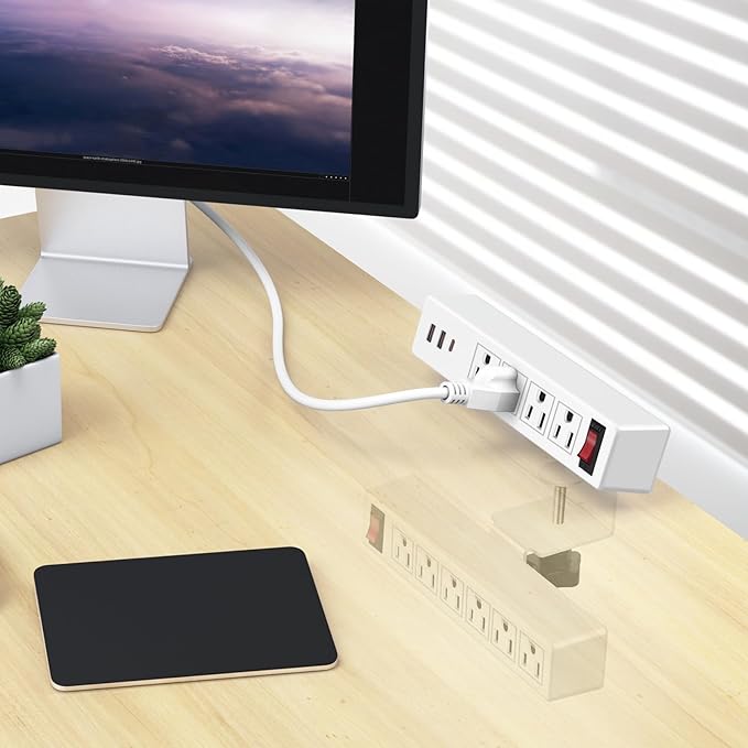 Dual Layer Desk Clamp Power Strip Surge Protector, Under Desk Power Strip with 10AC Outlets & 3 USB(20W USB-C), Desktop Edge Mount Charging Station, 15 Ft Extension Cord for Office Home (ETL Listed)