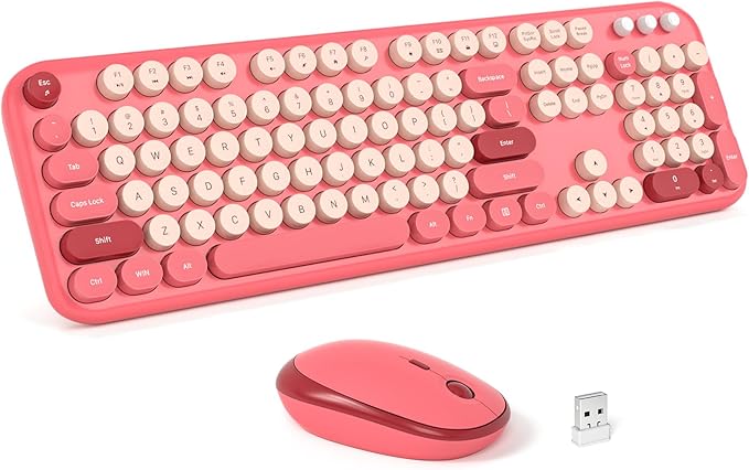MOFII Wireless Keyboard and Mouse Combo - Pale Red Full Sized Plug and Play Colorful Computer Keyboards - 104 Keys Round Keycap USB 2.4G Cute Keyboard for Windows/Laptop/Mac/Desktop/PC