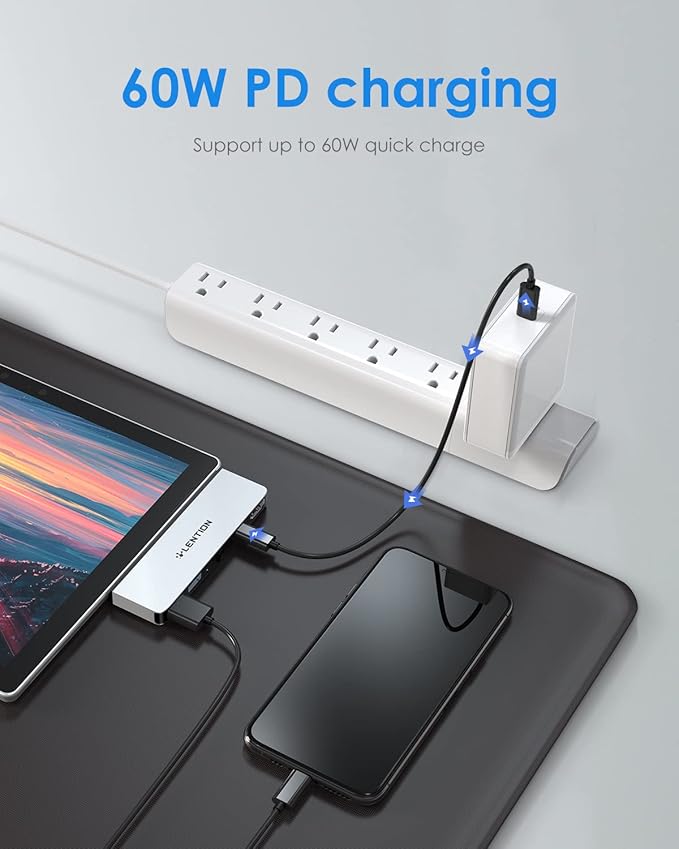 LENTION Surface Pro Dock, 5-in-1 Surface Pro 7 Hub, 4K@60Hz USBC to HDMI Hub, USB C to Gigabit Ethernet Hub, 2 x USB 3.0 Hub, PD 60W Type C Charging Port Hub(CS35, Silver)