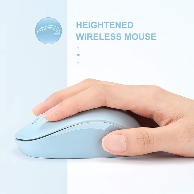 Wireless Mouse, 2.4G Noiseless Mouse with USB Receiver - seenda Portable Computer Mice for PC, Tablet, Laptop with Windows System (Light Blue)