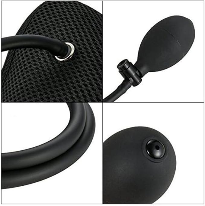 Lumbar Support Inflatable Cushion Backrest Portable Pillow with Pump for Car, Office Chair, Home, Travel, Camping (Black)