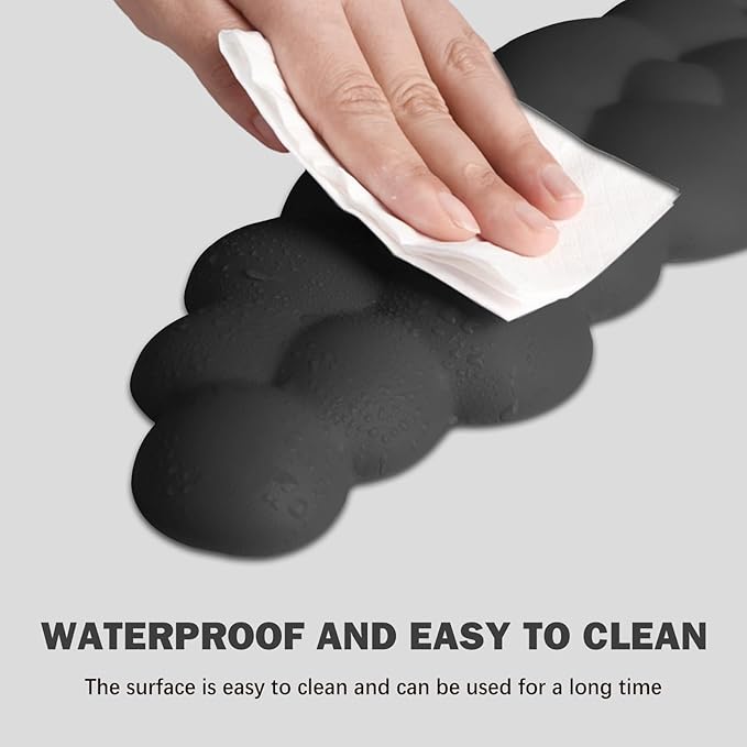 Cloud Keyboard Wrist Rest and Mouse Pad with Wrist Support Set, Ergonomic PU Leather Mouse Pads, Pain Relief Memory Foam Non-Slip Mousepad for Computer,Laptop, Black
