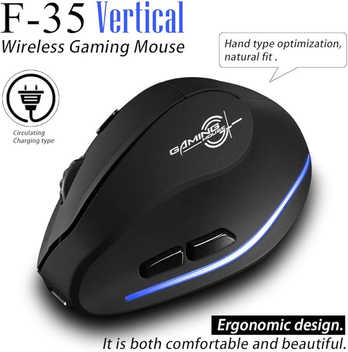 zelotes Optical Wireless Mouse,Rechargeable,2400DPI,Ergonomic Design Reduces Muscle Strain,USB Vertical Ergonomic Mouse,Cordless Portable Mouse for PC,Mac,Laptop