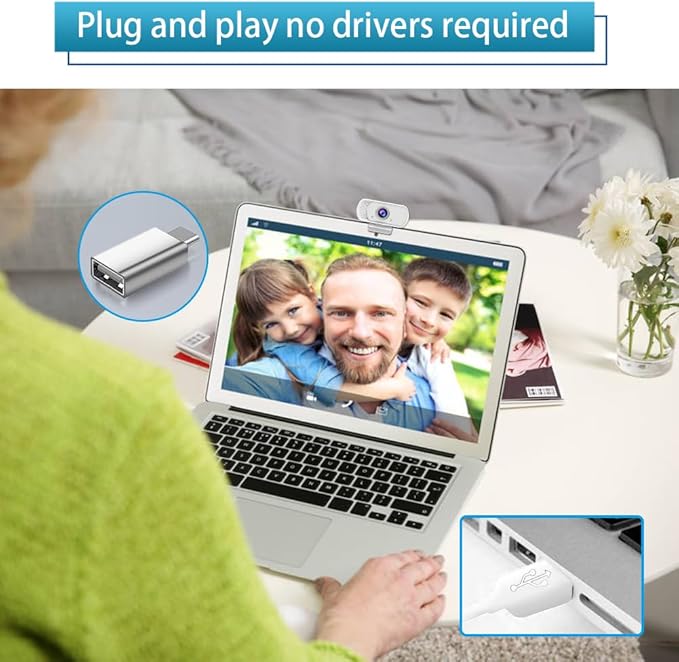 HZQDLN Webcam for PC, HD 1080P Webcam with Microphone, 110° Wide Angle USB Plug & Play - Noise Canceling for Video Calls, Streaming, Gaming - Built-in Privacy Shutter & Tripod